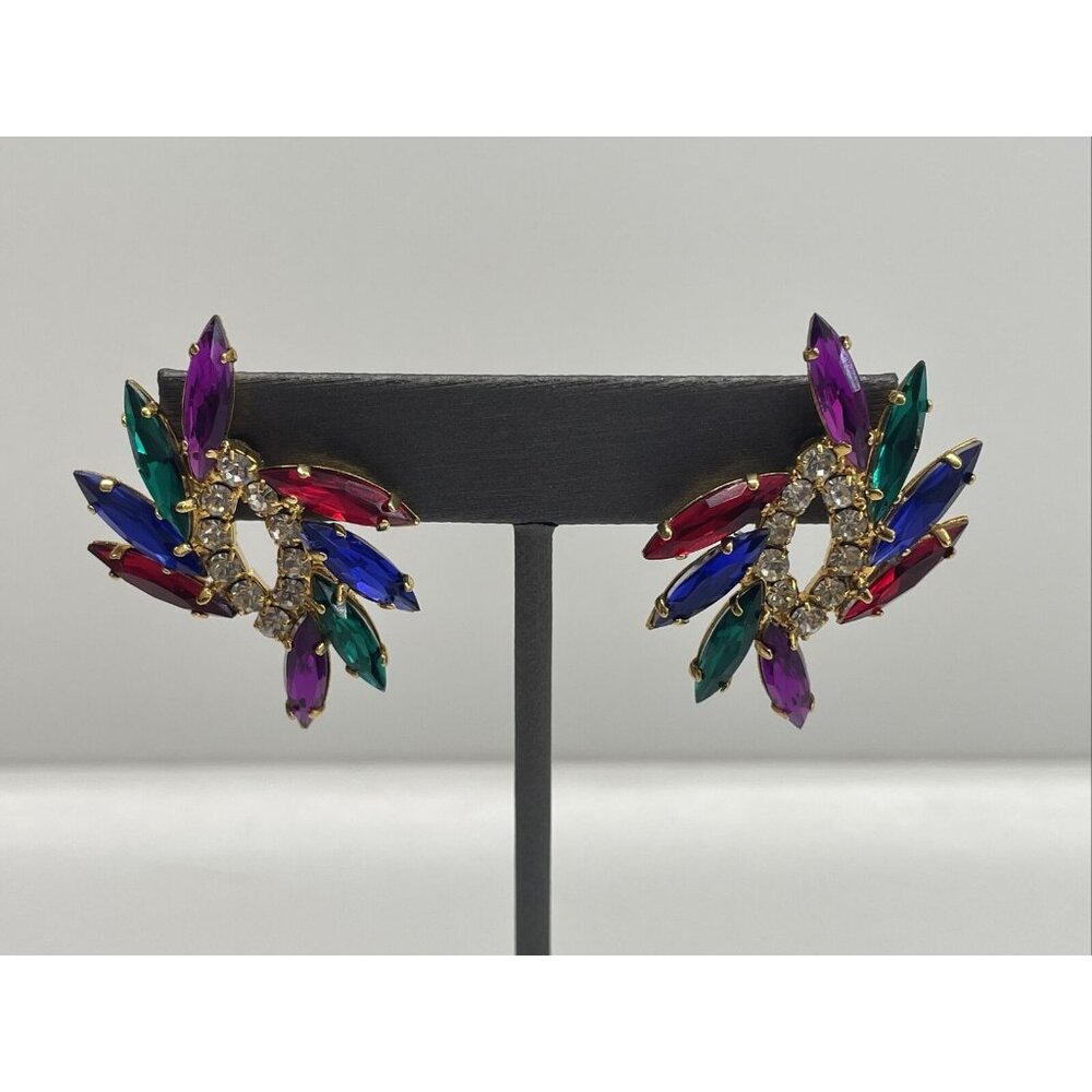 Statement Fruit Salad Multicolor Rhinestone Earrings Prong Set Pierced AL2.3